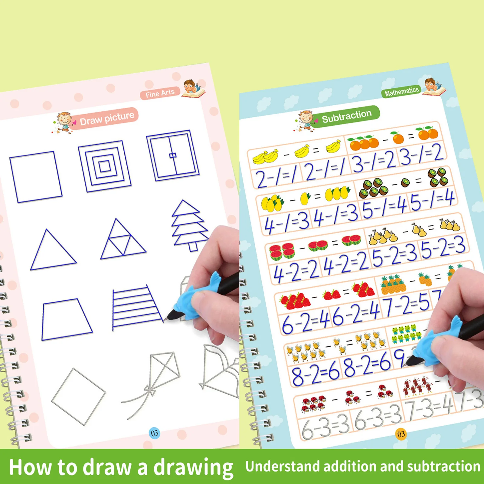 4 pezzi di quaderno di esercizi di scrittura riutilizzabile scanalato magico, libro di tracciamento di lettere, libro di esercizi di scrittura a mano per l'apprendimento dei bambini