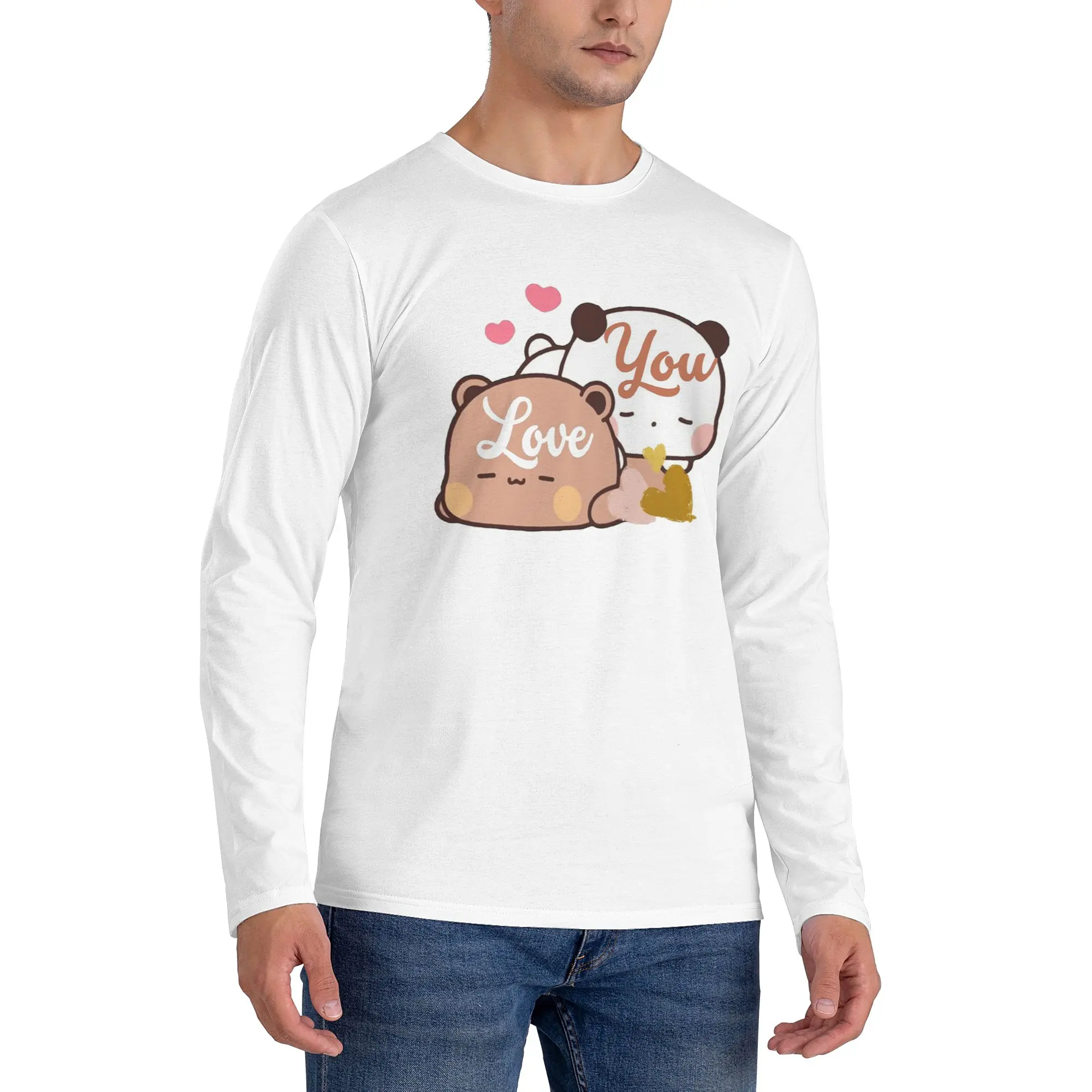 

Мужская футболка с длинными рукавами Bear and Panda Bubu Dudu Balloon, дышащие футболки с круглым вырезом, весенние и осенние мужские топы