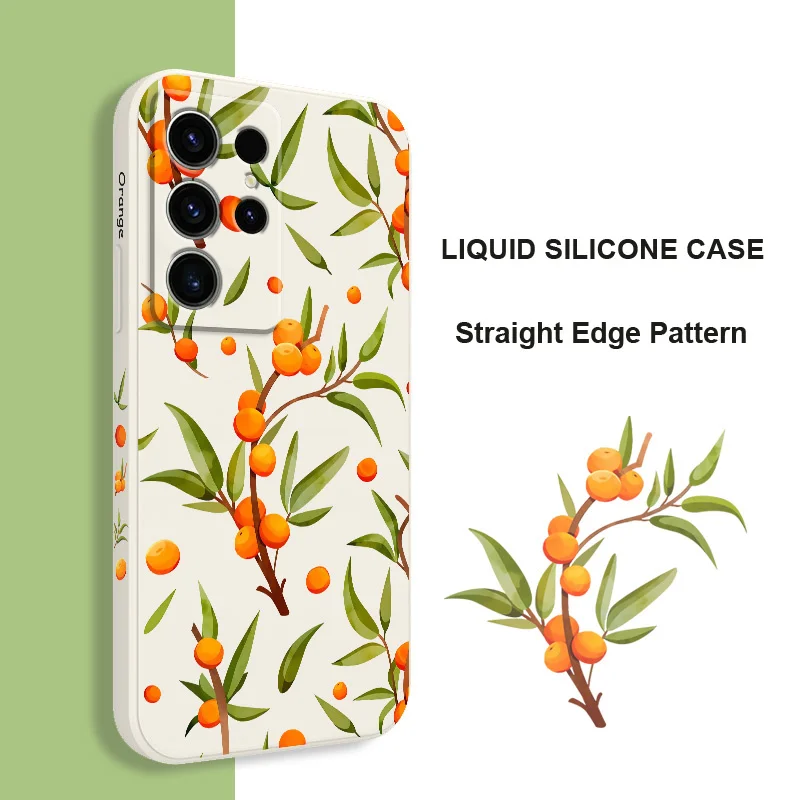 Orange Branch Phone Case For Samsung Galaxy S24 S23 S22 S21 S20 S10 S10E S9 Ultra Plus FE Note 20 Ultra 10 9 Plus Cover