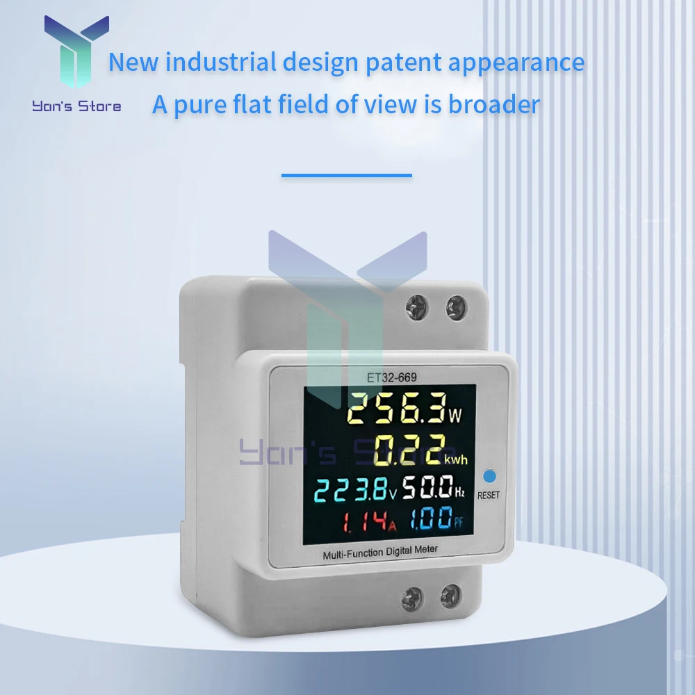 Высокоточный ваттметр переменного тока 40-300 В 100 А, монитор мощности для крепления на DIN-рейку с ЖК-экраном для измерения использования электроэнергии