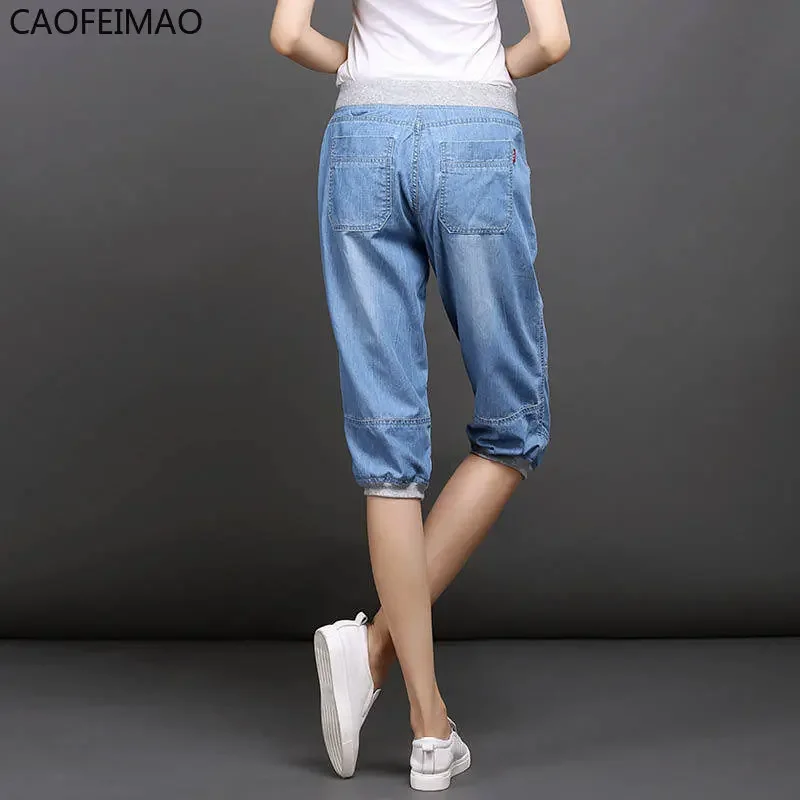 Ice Silk Haren Pants Tensilk Cropped Jeans Women 2025 New Loose Cropped Pants Summer Thin Style Women's Pants Bloomers