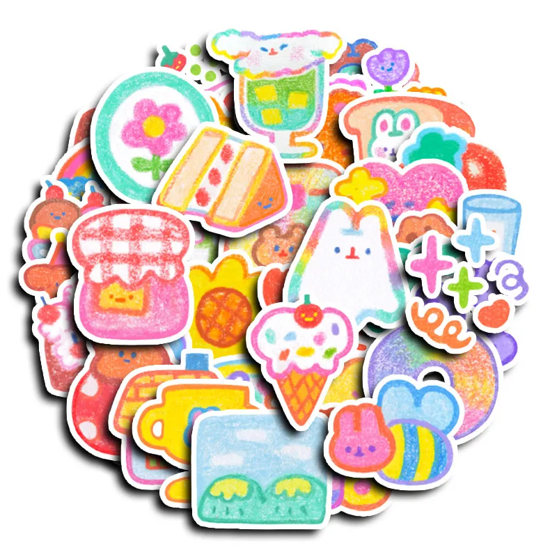 40 Pcs Crayon-Style Sweet Cartoon Stickers - Food & Cute Bunny Decals for Journals & Water Bottle Decor RecordingYourLife Store