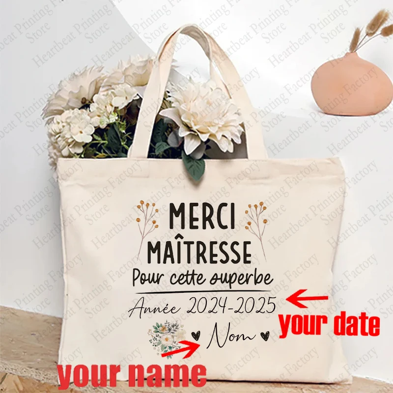 Personalized Floral Teacher Appreciation Tote Bag with Custom Name - Shoulder Bag Gift Educators End of School Year Presents
