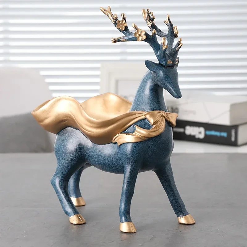 European Resin Lucky Deer Key Candy Storage Box Ornaments Home Livingroom Table Furnishing Crafts Hotel Figurines Decoration Art