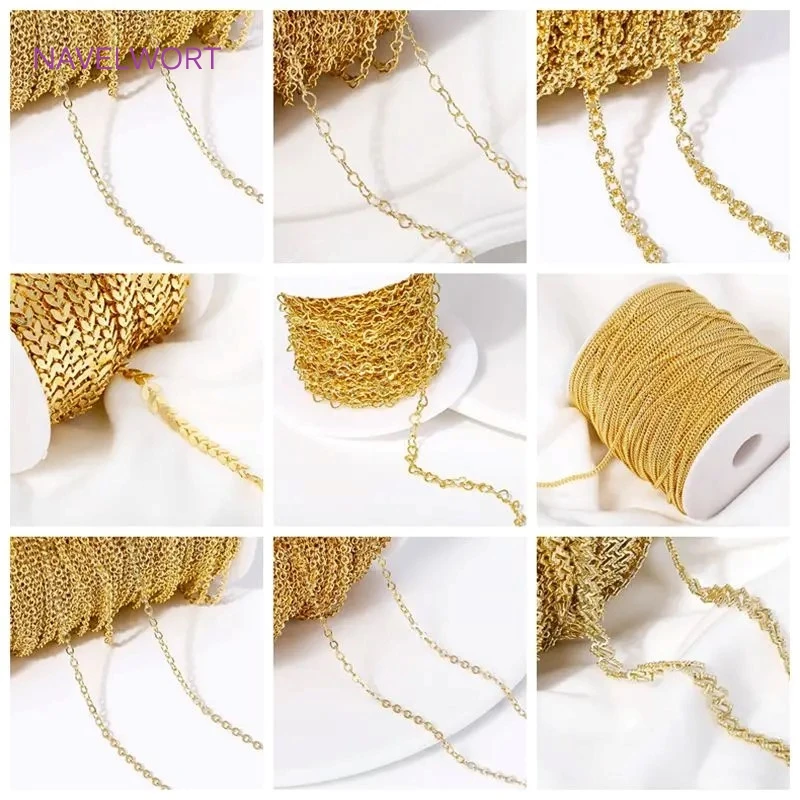 18K Gold Plated Brass Oval Cable Chain High Quality Metal Bulk Chains For Jewelry Making DIY Handmade Jewellery Making Supplies