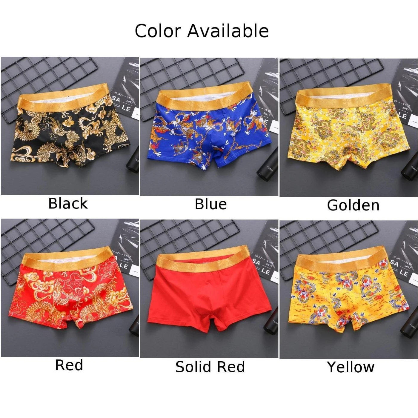 Men's Cotton Dragon Pattern Elastic Breathable Seamless Printed Loose Fit Briefs Underwear Comfortable Male Shorts