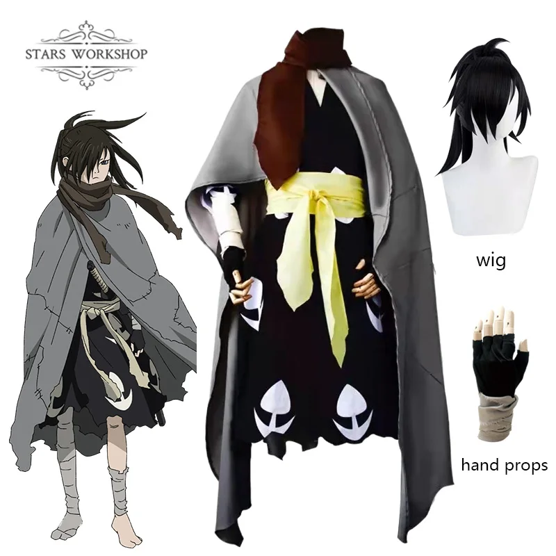 Anime Dororo Hyakkimaru Kimono Cosplay Costume Men Women Kimono Cloak Scarf Waistband Gloves Unifrom Halloween Carnival Suit