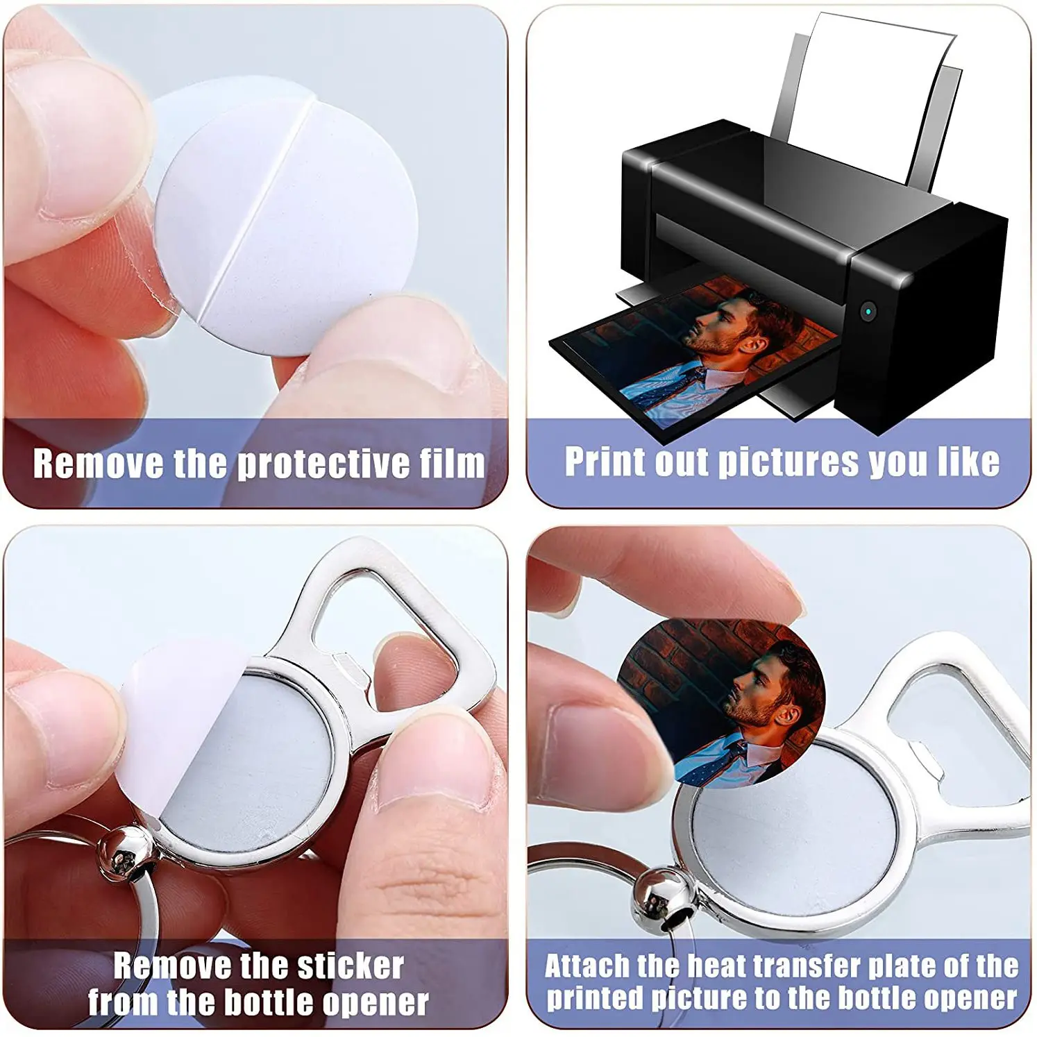 AED7-10 Pcs Sublimation Blank Keychains Sublimation Metal Bottle Opener Blank Key Ring Aluminum Heat Transfer Keychain