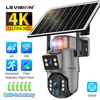 LS VISION 4K Dual Screen Solar Camera Outdoor 8MP 4G/WiFi Red Blue Light Alarm Human Auto Tracking Surveillance Cameras Ubox App