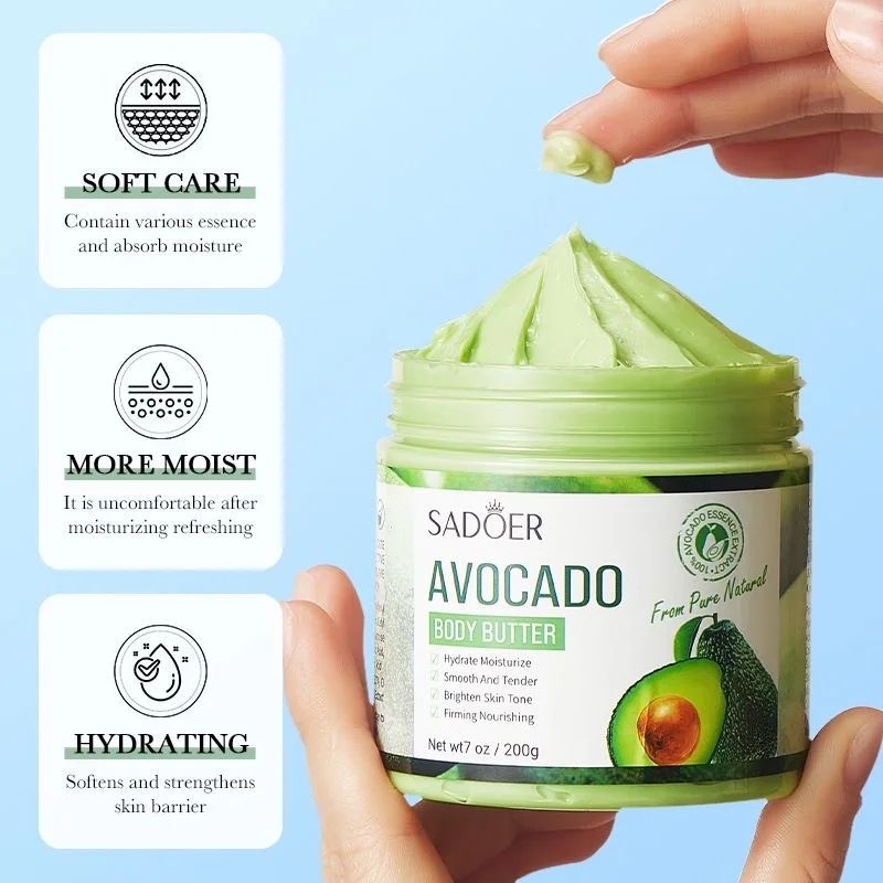 Avocado Body Butter Moisturizer with Natural Oils for Intense Skin Hydration and Radiant Glow