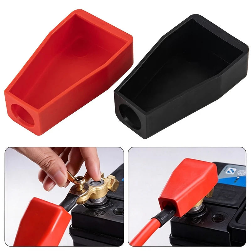 Red Black Car Battery Terminal Cover Positive Negative Top Post Cap Insulation Protective Covers Wire Connectors Rubber Cap