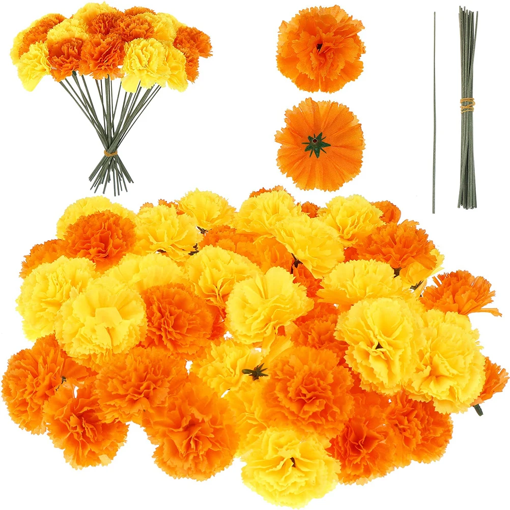 

50Pcs Marigold Artificial Flowers For Day Of The Dead Diwali Home DIY Craft Party Halloween Dia De Los Muertos Decor