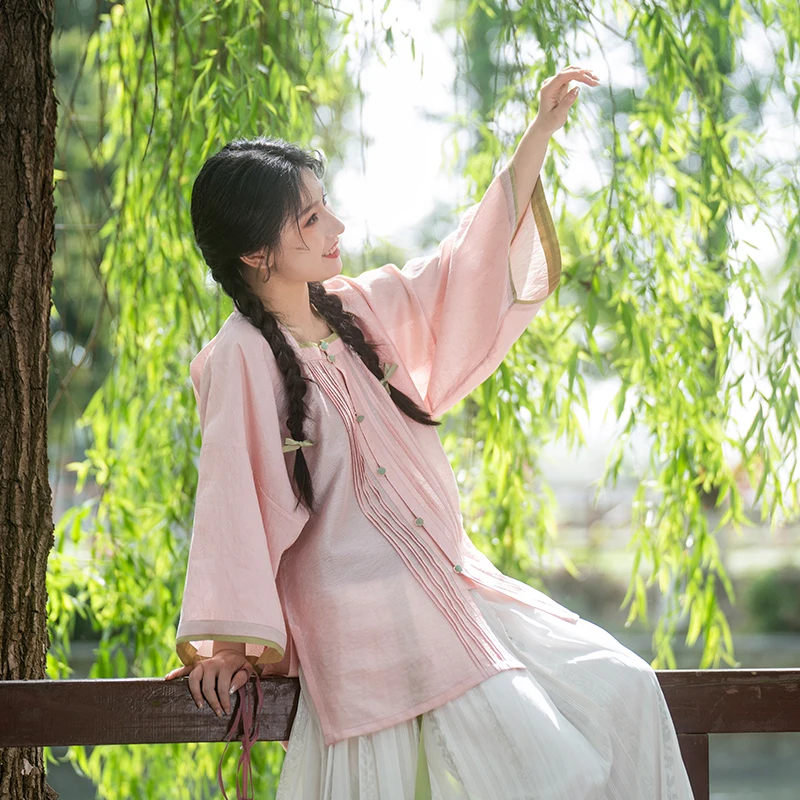 

Tongwan Design Summer ort irt f Sve Ming Dynas Sle Collar Breathable Daily Versatile Commuting Hanfu Loose Fit ...