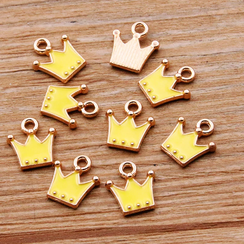 30PCS 11*12mm 8 Color Alloy Metal Drop Oil Small Crown Charms KC Gold Pendant For DIY Bracelet Necklace Jewelry Making