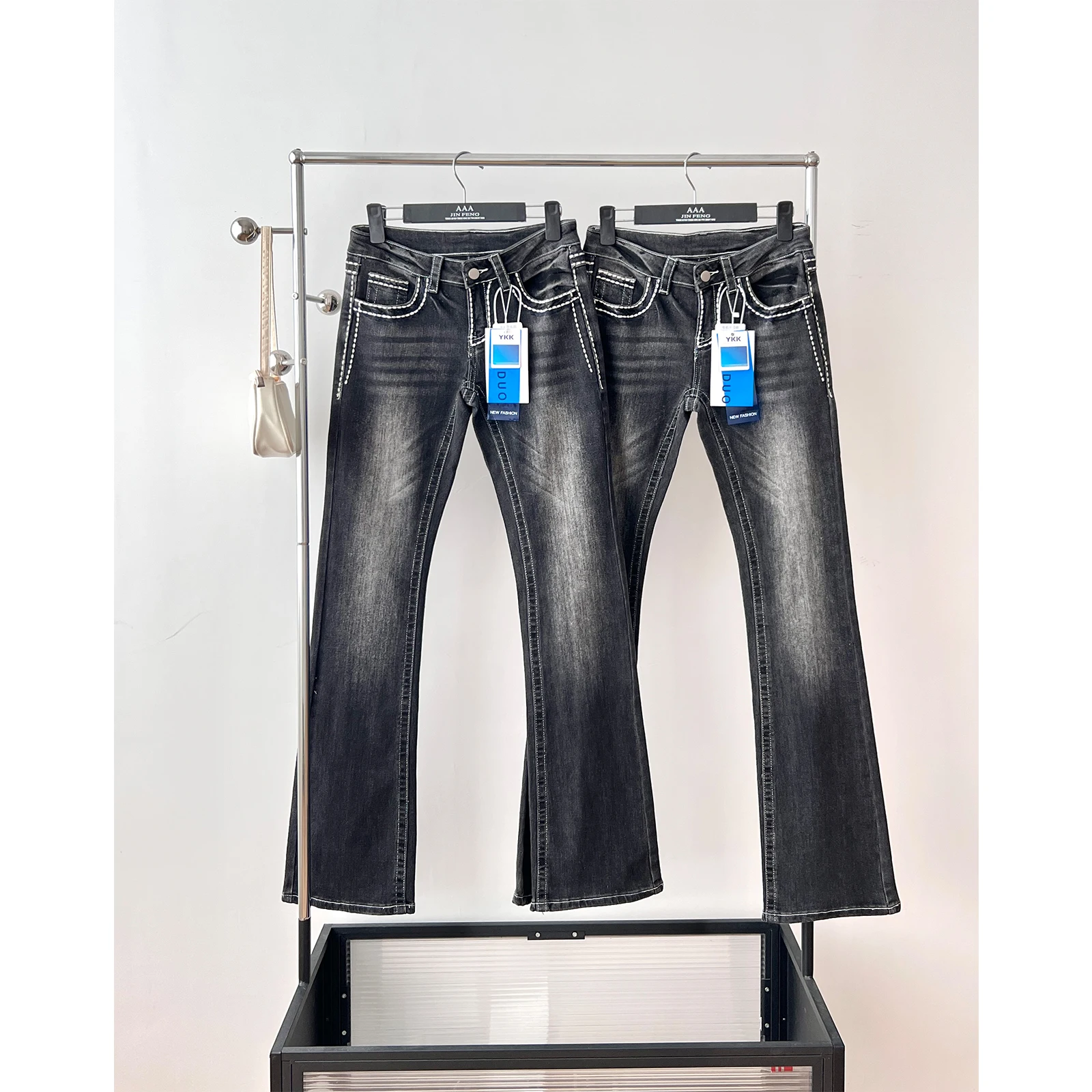 جينز نسائي منخفض الخصر قابل للتمدد نحيف متوهج للسيدات لربيع وخريف ملابس الشارع ضيقة بطول كامل جينز مقطوع #4