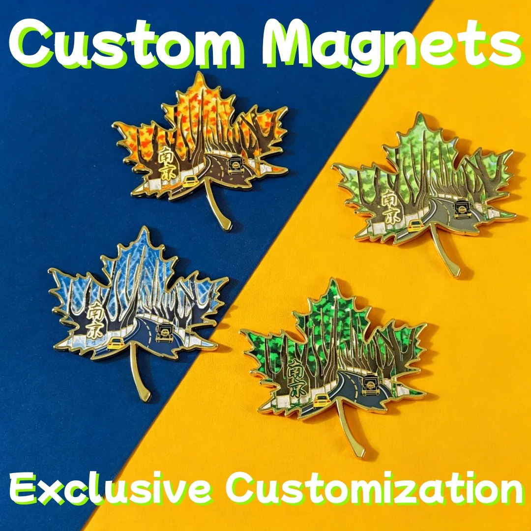 Custom Fridge Magnets Maple Leaf Nanjing City Scenery Metal Enamel Refrigerator Magnet Chinese Travel Souvenir Home Decor Gift
