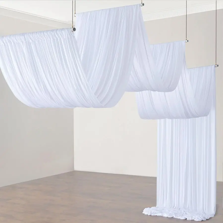 

Белые потолочные драпировки для свадеб и вечеринок, 2 панели, 520 футов в длину, потолочные шторы для шатров и навесов, не мнущиеся, из шелка, легко драпируются