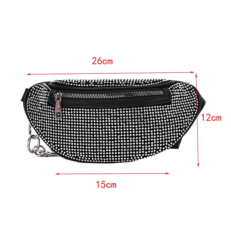 Women Waist Bag Flash Diamond Luxury Fanny Pack Chain Waist Shoulder Crossbody Chest Bags Fashion Banana Belt Bag Hip Bum Purse