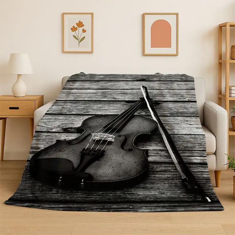 Rhythm Violin Cello Music Note Instrument Flannel Blanket Soft Throw Blanket for Bedroom Living Room Bed Travel Picnic Nap Cover