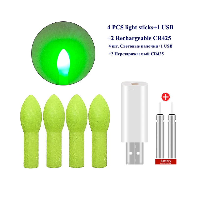 4PCS Sea Fishing Light StickS+1USB+2 Rechargeable CR425 Electronic Luminous Glow Stick Sea Light Stick Electric Rod Light Sticks