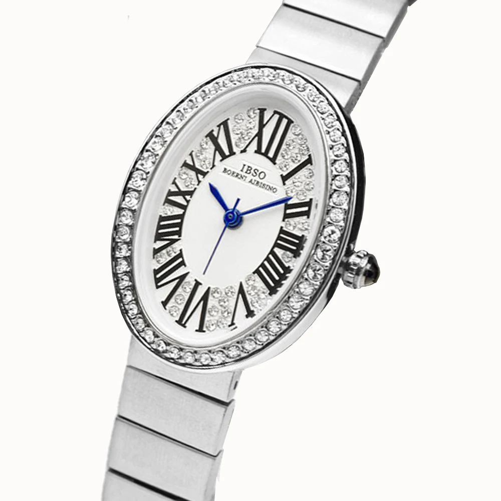 Original Brand Woman Watch Silver Steel Waterproof Oval Handwatch Female Fashion High Quality Ladies Leather Wristwatches Blue