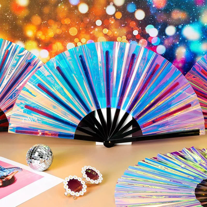 6 Pcs Holographic Raves Fan Folding Hand Fan Decorative Folding Fans Folding Fan For Women Men Halloween Pride Outfits A Durable