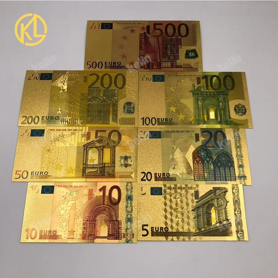 Promotion 7pieces Euro Gold Foil Plastic Banknote Cheapest Price High Quality