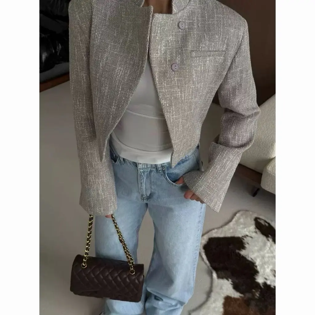 Temperament Short Fragrant Coat Women's Loose Design Stand-up Collar Jacket Women's Trendy Coat