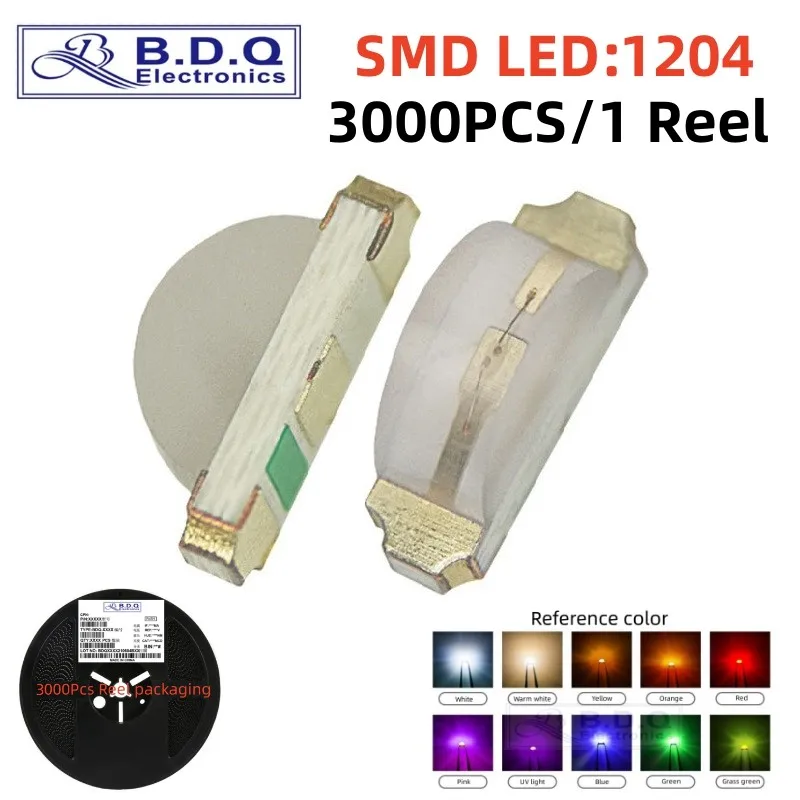 3000pcs 1204 SMD LED Side-emitting Diode Yellow-green Emerald Green White Red Blue Yellow Orange Side Light Emitting 1206 LED