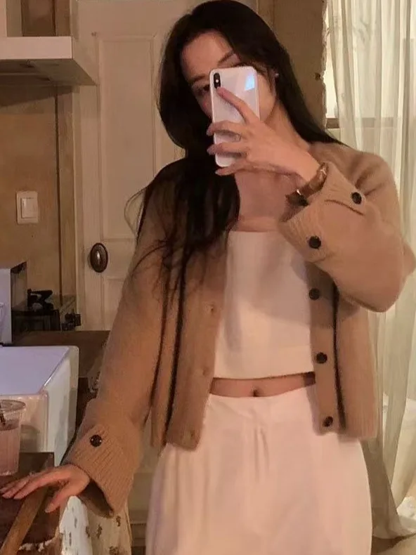 Lazy Luxury Knitted Sweater round Ne Belted Spring Autumn Sle Slimming Open Cardigan Women's Top Long Sve Polyester