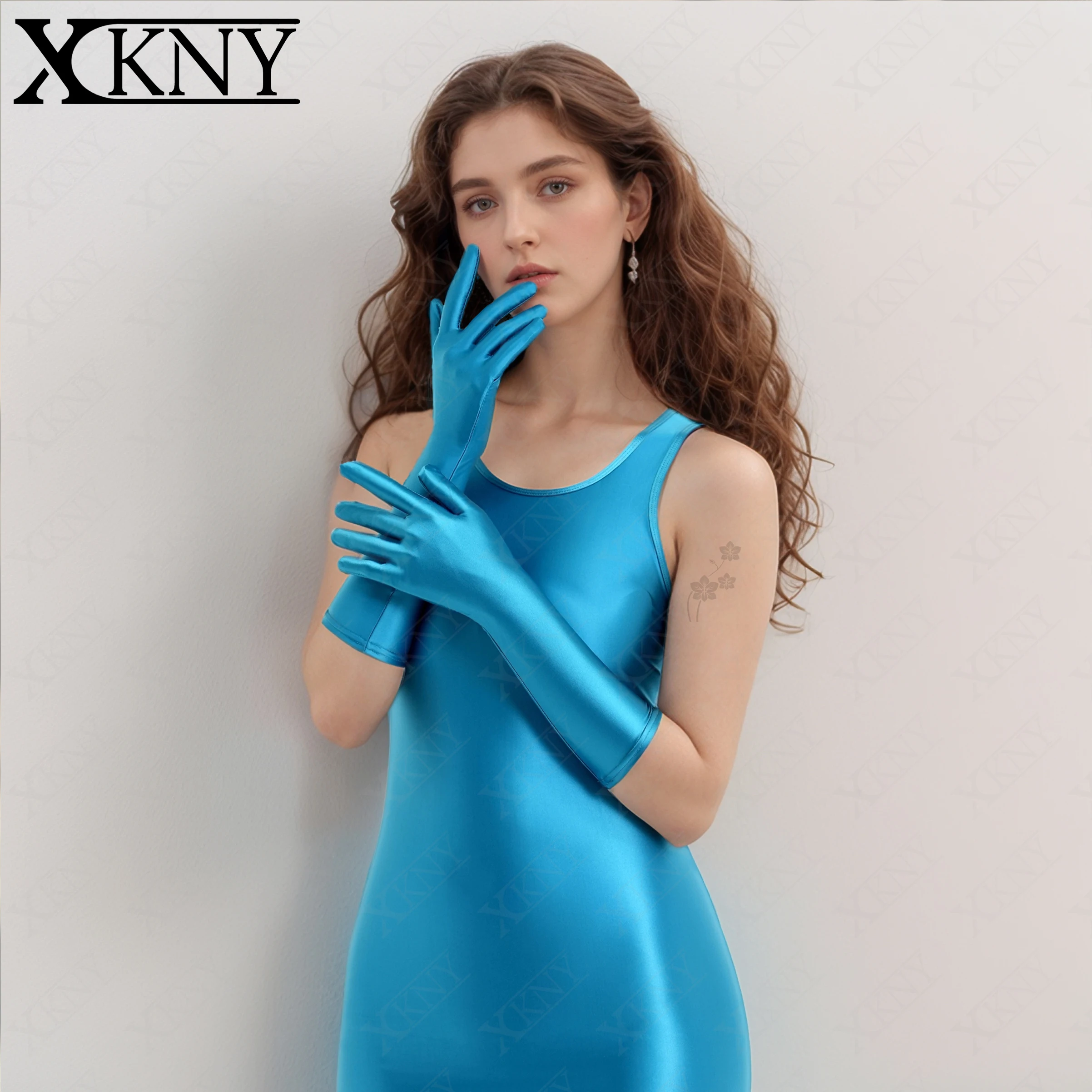 XCKNY Satin smooth glossy mittens multicolor sexy high elastic gloves party dress shiny high elastic role play dress gloves