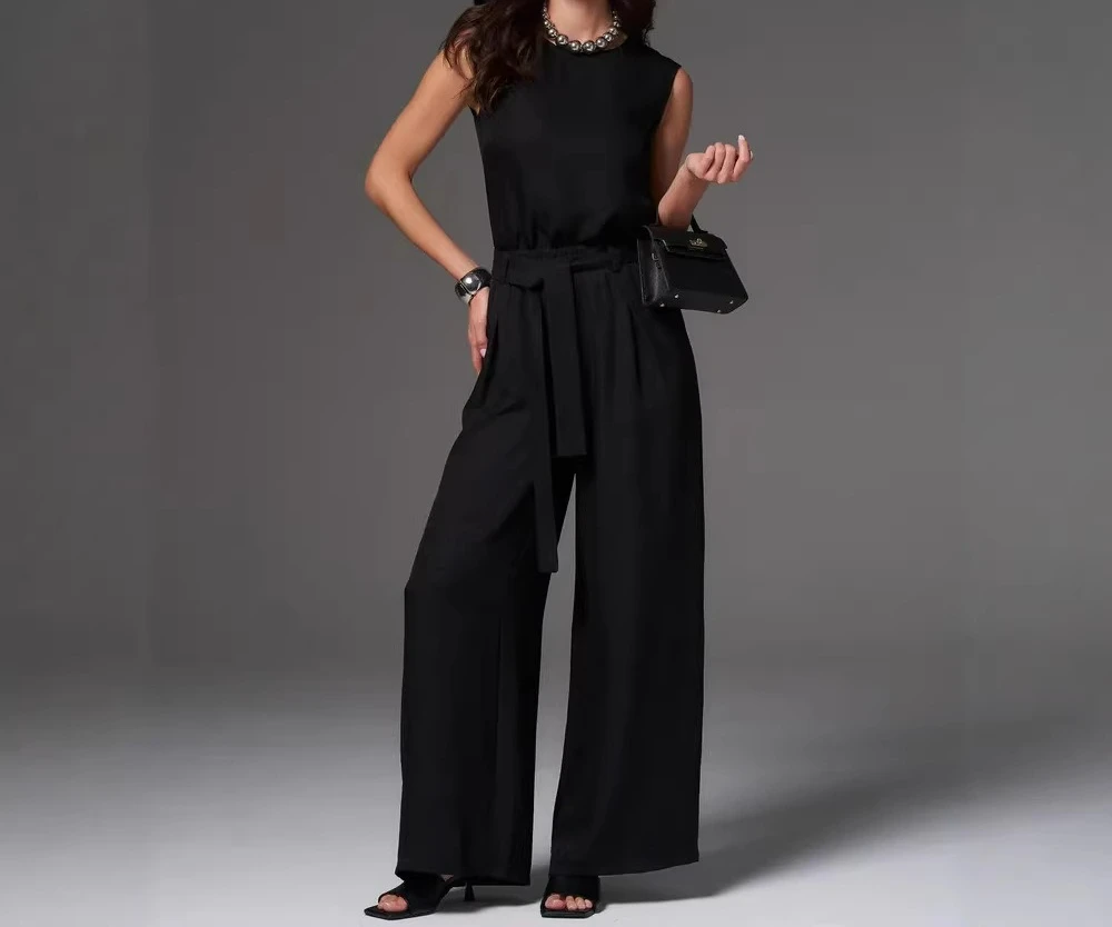 

2026 Women's Spring and Summer New Casual Solid Color Sleeveless Wide-leg Pants 2-piece Set