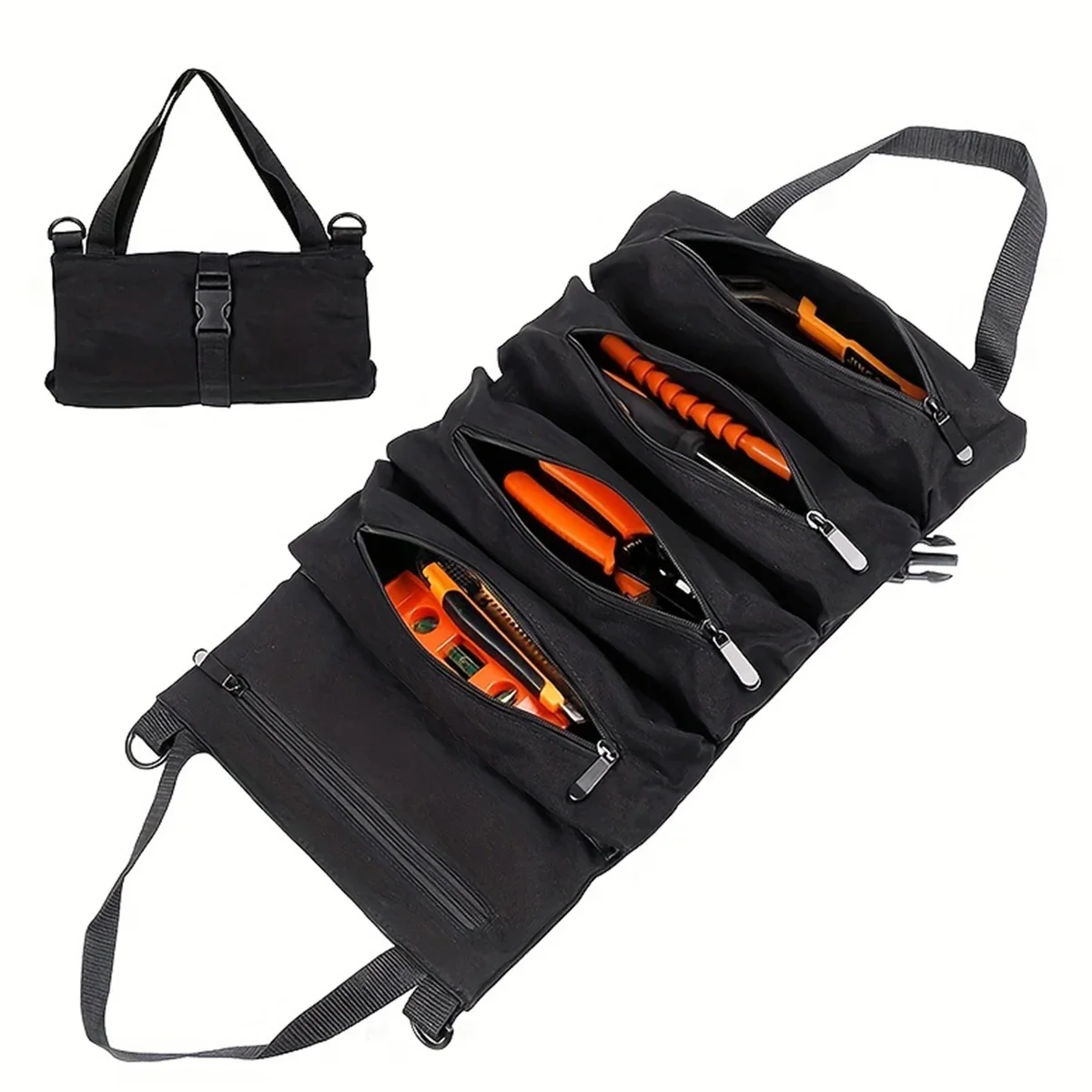 Tool Roll Up Bag Multi-purpose Roll Pouch Canvas Tool Organizer Car First Aid Kit Tool Storage Pack Hanging Carrier Tote