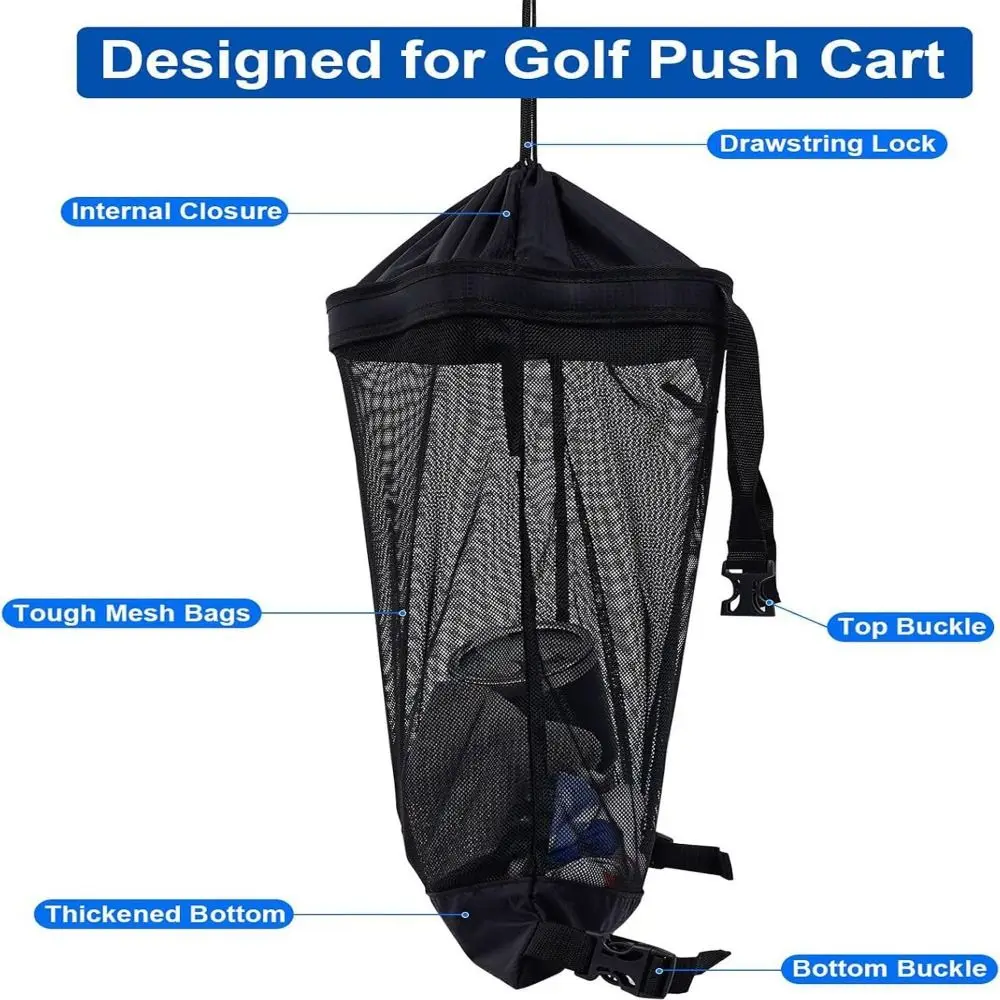 

Mesh Bag Golf Cart Storage Bag Large Capacity Cute Practical Golf Ball Drawstring Pouch Adjustable Black Golf Ball Container