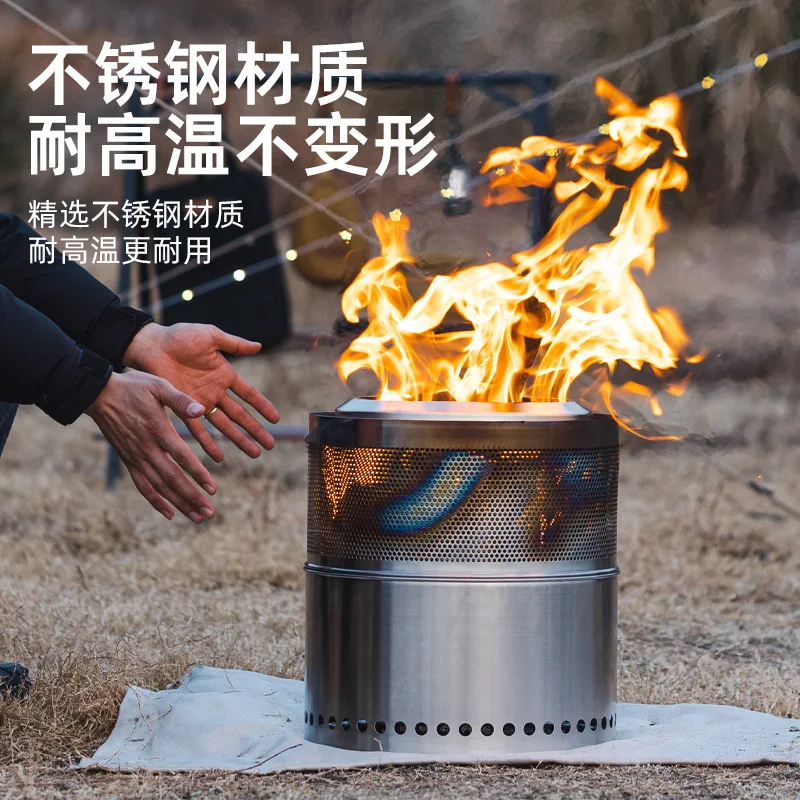 

Retro Dual Combustion Camping Fire Pit Large Cylindrical Firewood Burning Bbq Grill Lcp-Sb07