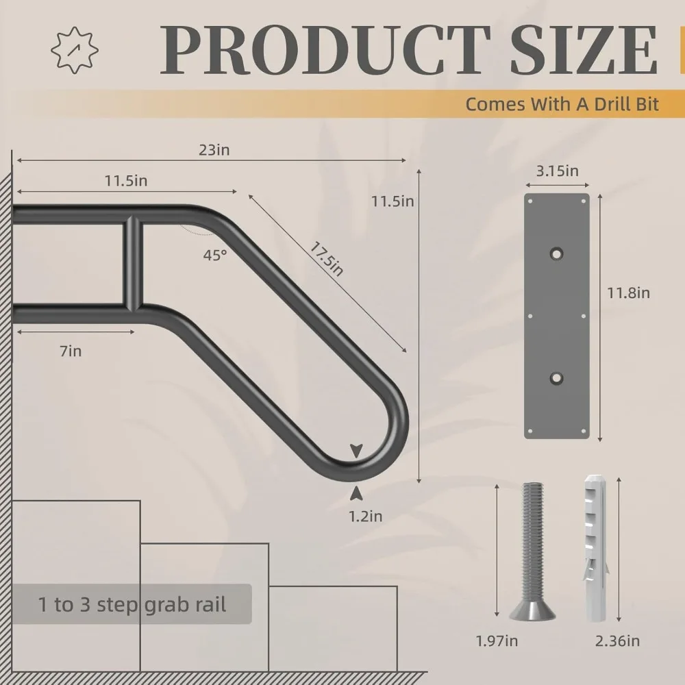 درابزين سلالم مثبت على الحائط في الهواء الطلق لعدد 1-3 خطوات - درابزين على شكل حرف U لسلامة المرآب والشرفة والساحة والحديقة