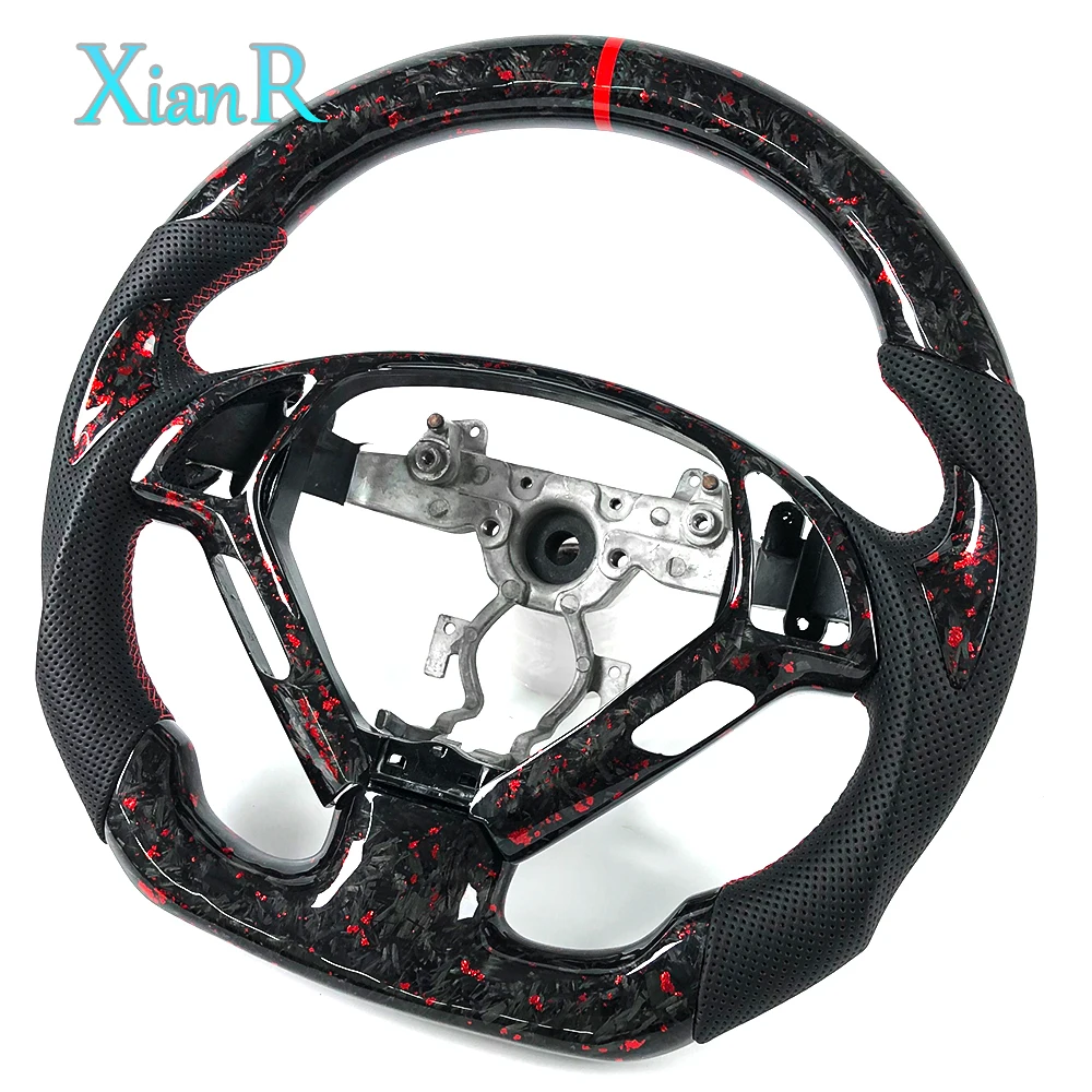 Red Forged Carbon Fiber Luxury Sports Steering Wheel with Black Perforated Leather & Red Paddles for Infiniti G37 G35 Q50 view 4