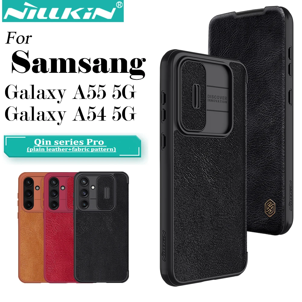 NILLKIN for Samsung Galaxy A55 5G Case Qin Pro Camshield PU Flip Leather Card Slot Back Cover Case