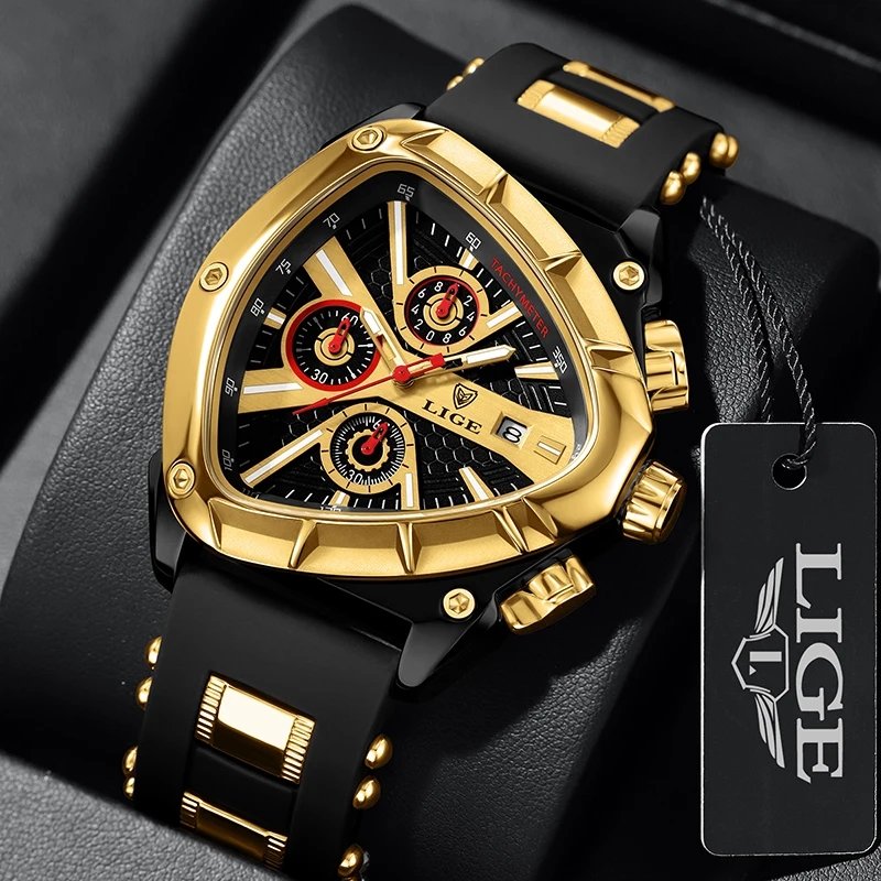 LIGE New Waterproof Watch for Men Military Sport Mens Watches Top Brand Luxury Fashion Silicone Quartz Chronograph Wristwatch