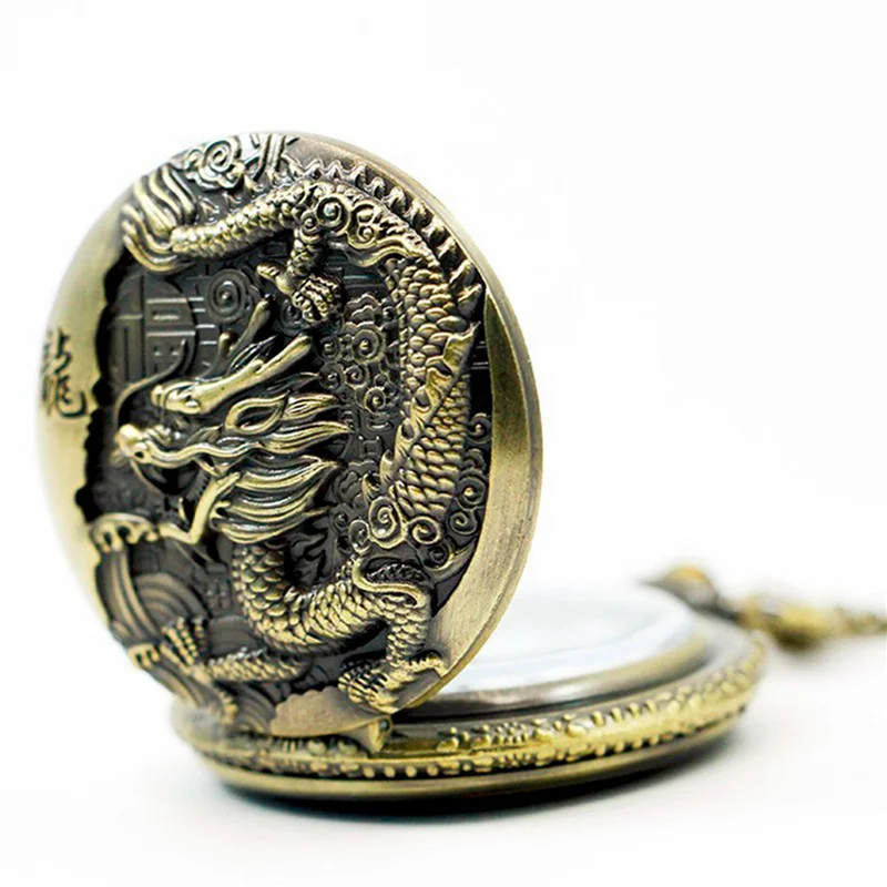 Grote Bronzen Reliëf Chinese Stijl Nostalgische Retro Big Dragon Pocket Watch