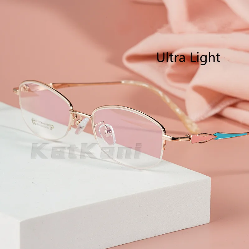 KatKani Ladies Half Frame Alloy Optical Prescription Eyeglasses Frame Ultralight High Quality Durable Myopia Hyperopia 3512X