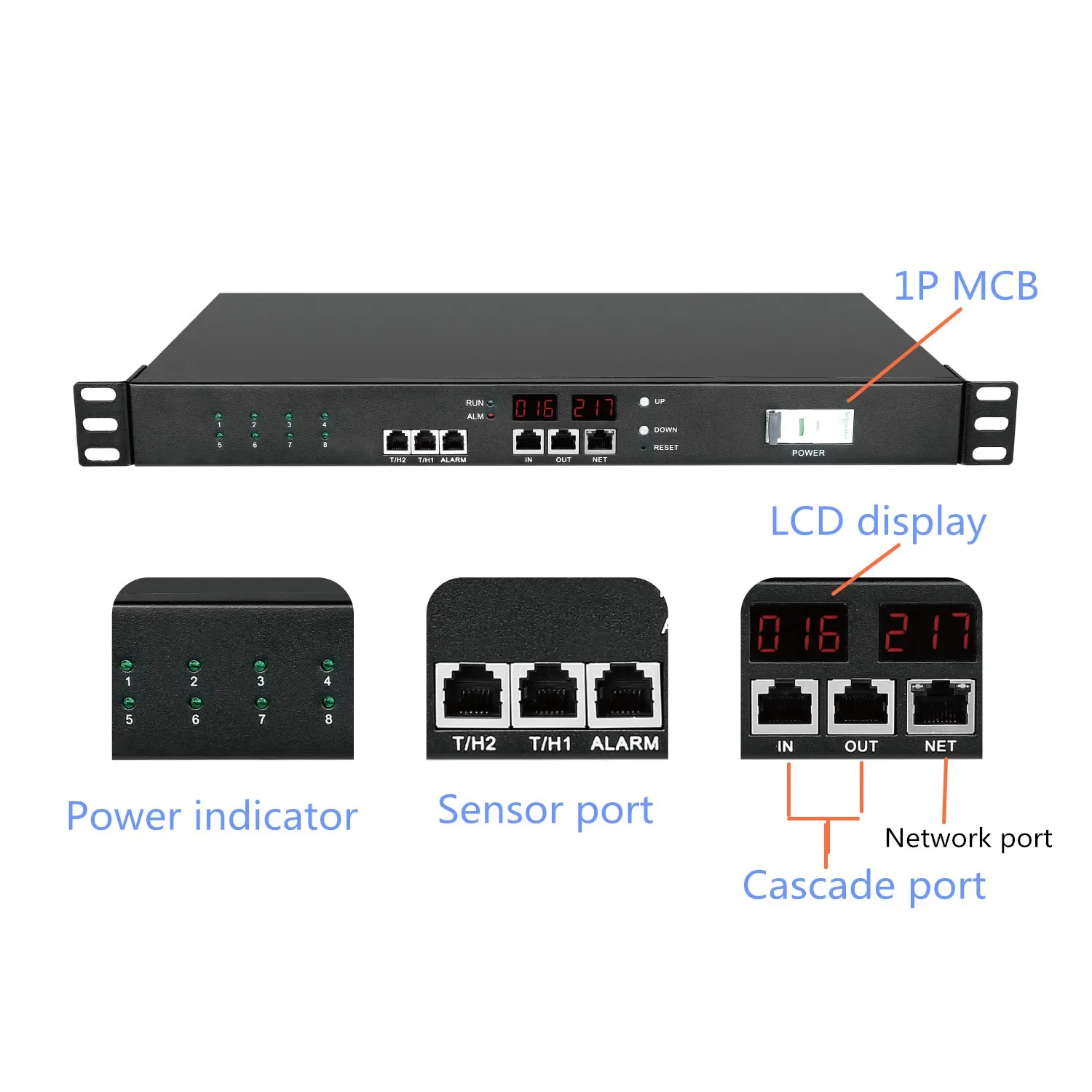 1P Circuit Breaker 15A 250V 8 Sockets Remote Network Management Smart Power Distribution Box PDU Sheet Metal Shell OEM