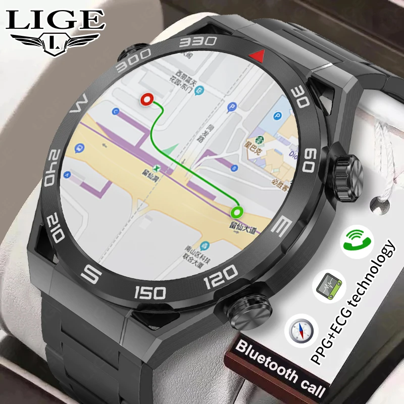 

Смарт-часы LIGE мужские с GPS, GPS, Bluetooth, компасом и сенсорным экраном