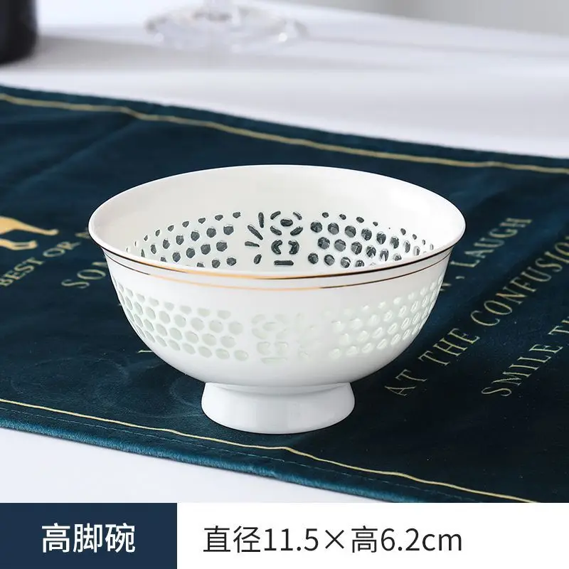 

Ceramic pure white exquisite household Chinese high-temperature resistant high-foot anti-scald rice bowl