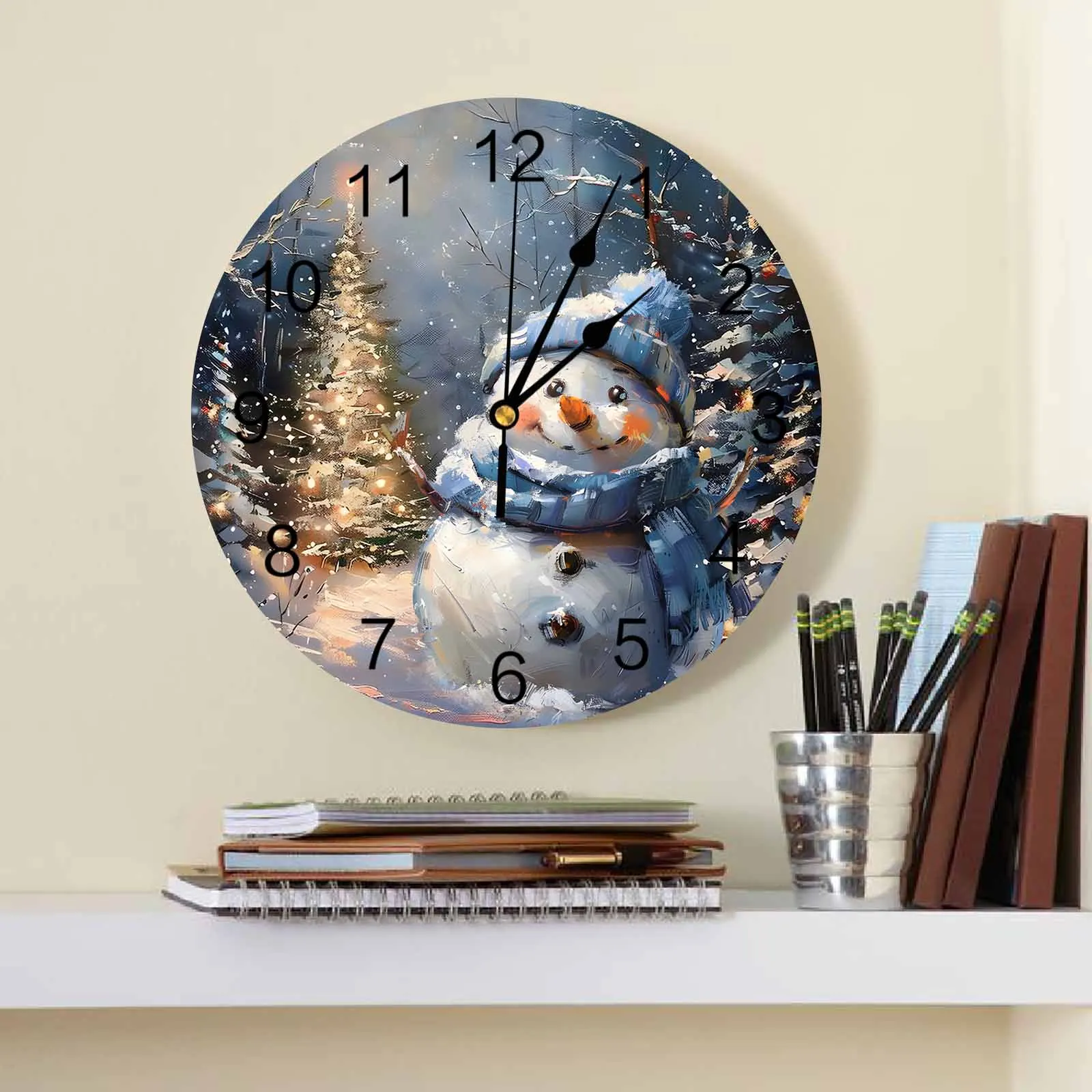 Christmas Tree Blue Snowman Vintage Wall Clock Large Modern Kitchen Dinning Round Wall Clocks Watches Living Room