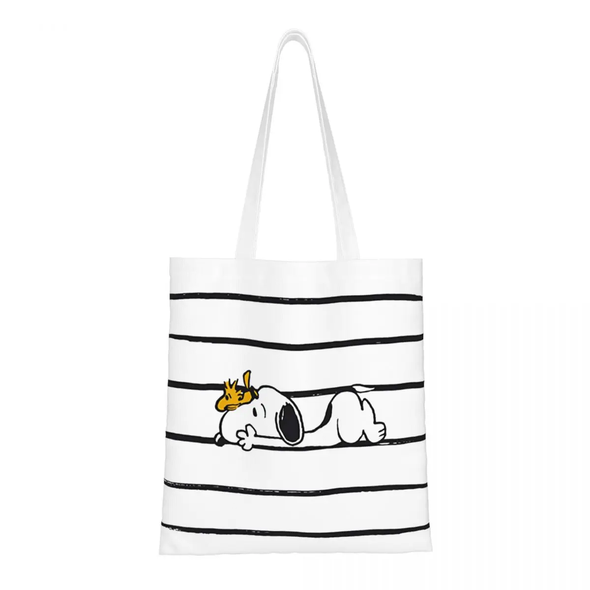 Custom Recycling Manga Snoopy Woodstock Shopping Bag Women Canvas Shoulder Tote Bag Durable Cartoon Dog Groceries Shopper Bags