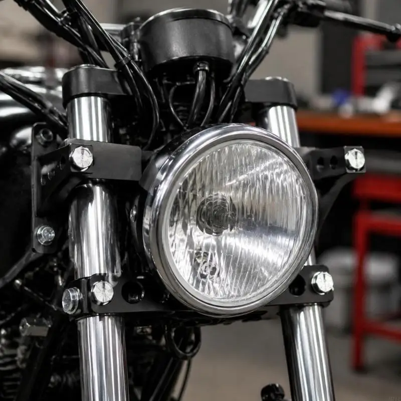 M76E Motorrad-Frontend-Scheinwerferhalterung, Montagesatz aus bearbeitetem Aluminium mit Bolzen und Unterlegscheiben für – Detail 4