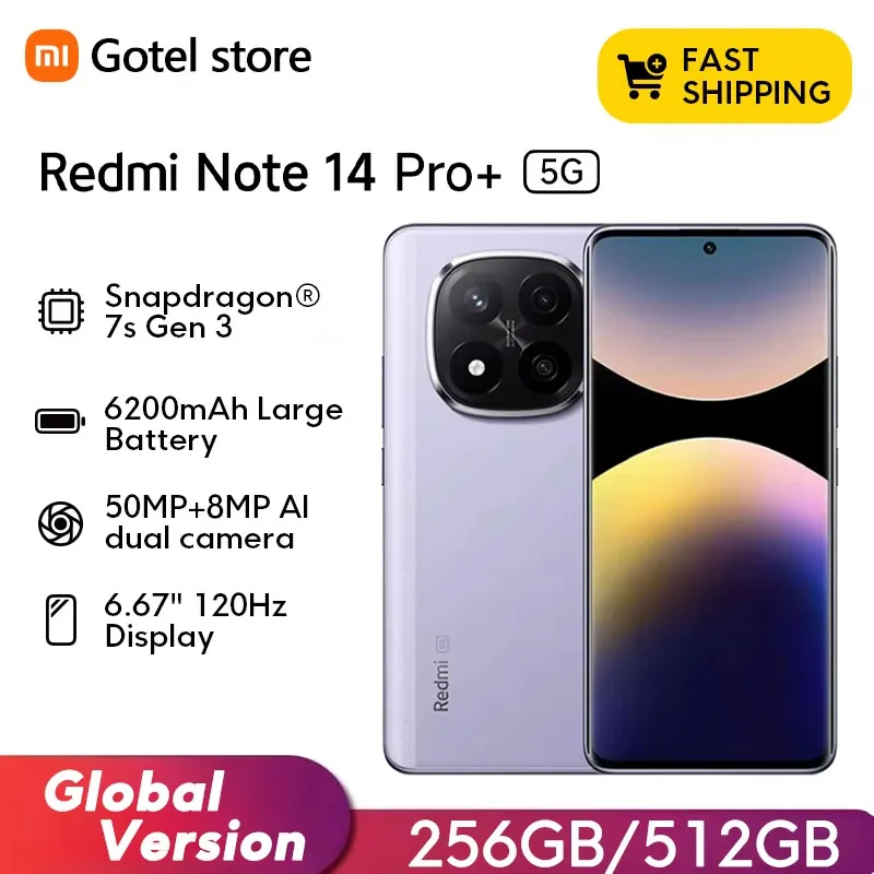 【Brand+】 Xiaomi Redmi Note 14 Pro+ 5G Smartphone 200MP AI camera Snapdragon® 7s Gen 3 120W HyperCharge 6.67 AMOLED display