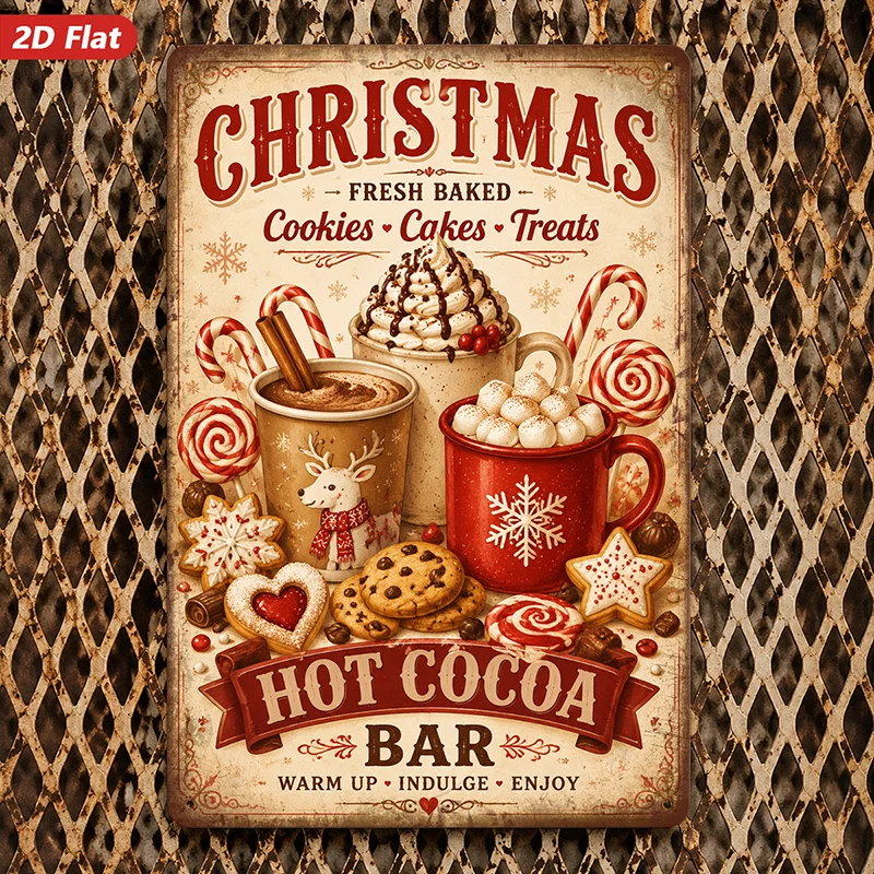 2D Flat, 2D Flat Christmas Cocoa Stick Sign Wall Art, Home Decor, Cookie Cake Snack Letters, Suitable for Study, Dining Room, Of