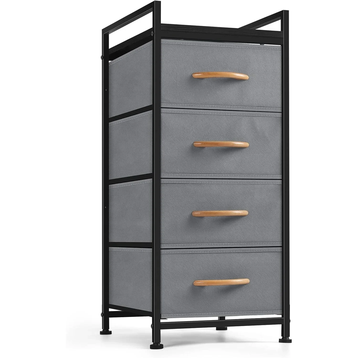 

4-Drawer Fabric Dresser w/ Wood Top & Steel Frame, Tall Bedroom Storage Tower Organizer for Closet Living Room, Chest of Drawers